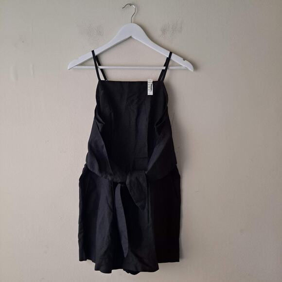NWT Madewell Romper Linen Blend Tie Waist Sleeveless Square Neck Black Size 6 - Picture 6 of 16